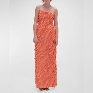 Aje Terrence Dress strapless frill rufffle maxi orange; size AU2